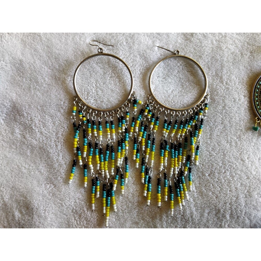 Earring Lot BOHO Seeds Beaded Bohemian Dangle Drop Hoop Chandelier Pierced - Picture 10 of 16